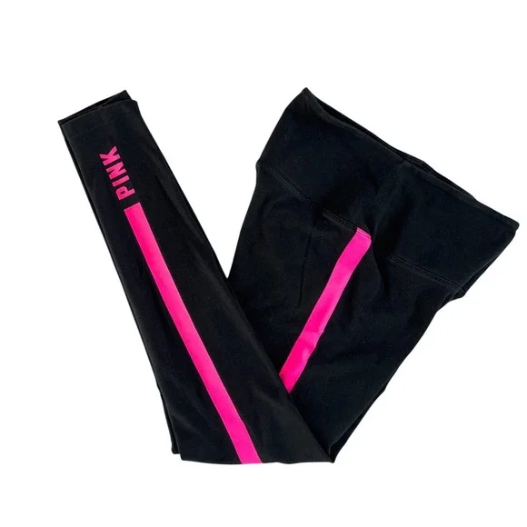 PINK Victoria's Secret Black Pink Stripe Athletic Leggings Women's Size M - Picture 6 of 6